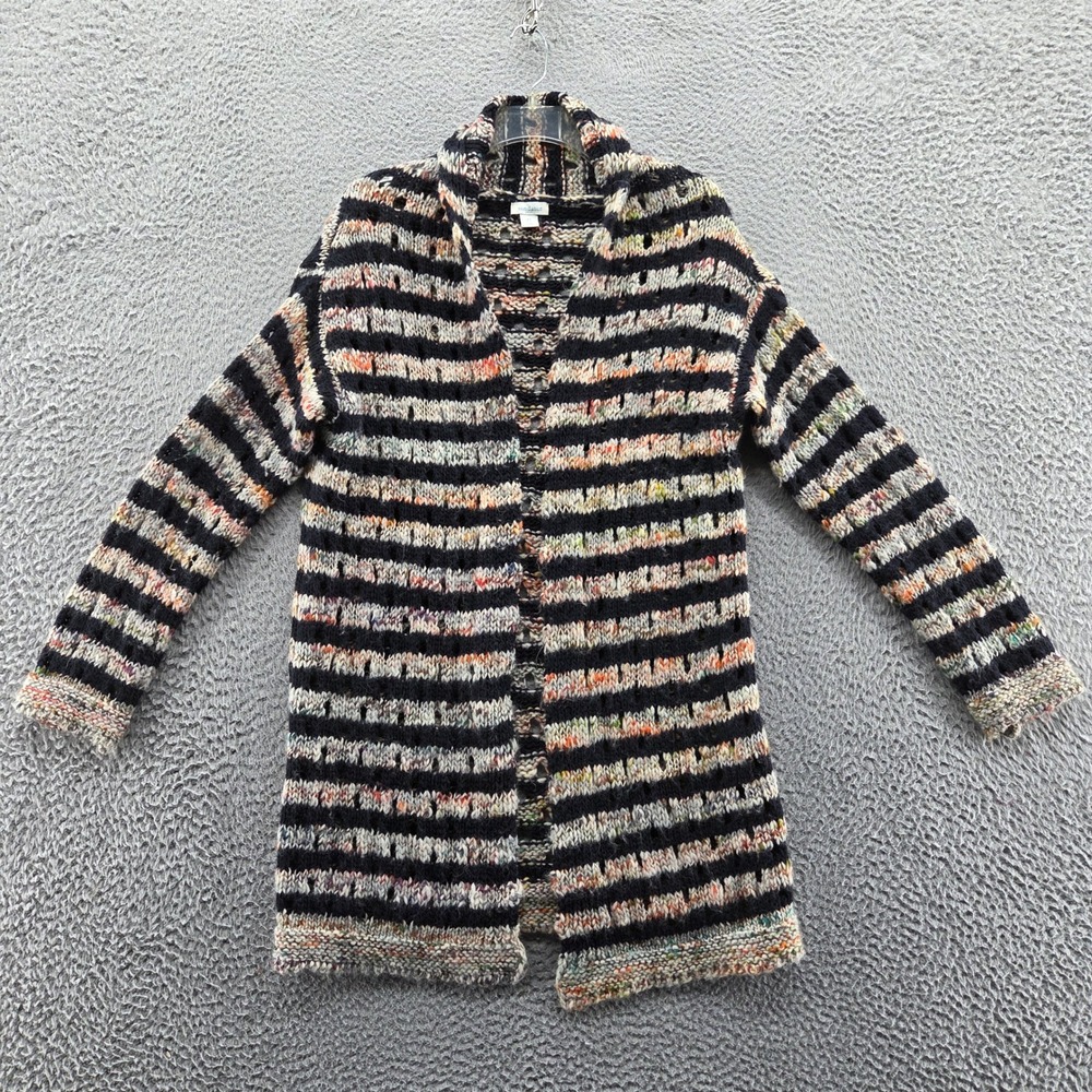 Sundance Womens Sunset Melange Open Cardigan Sweater‎ XS Black Ivory Stripe Wool